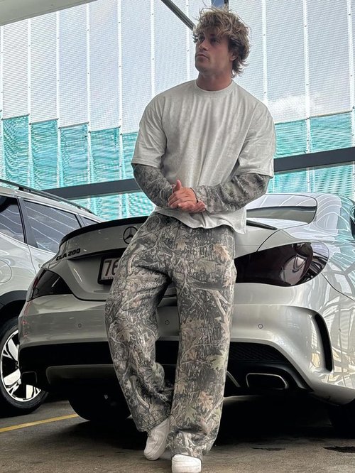 Ogfao Men's Baggy Camo Sweatpants Wide Leg Hunting Loose Joggers Workout Athletic Sweat Pants wtih Pockets Green M
