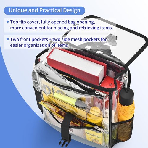 Mildbeer Clear Stadium Backpack - Compact PVC Flap Design for Sports & Concerts | 12x12x6, Black