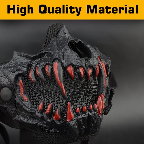 Guayma Airsoft Half Face Skull Masks Tactical Face Protection Mesh Mask for Halloween Cosplay Paintball CS Games,Suit