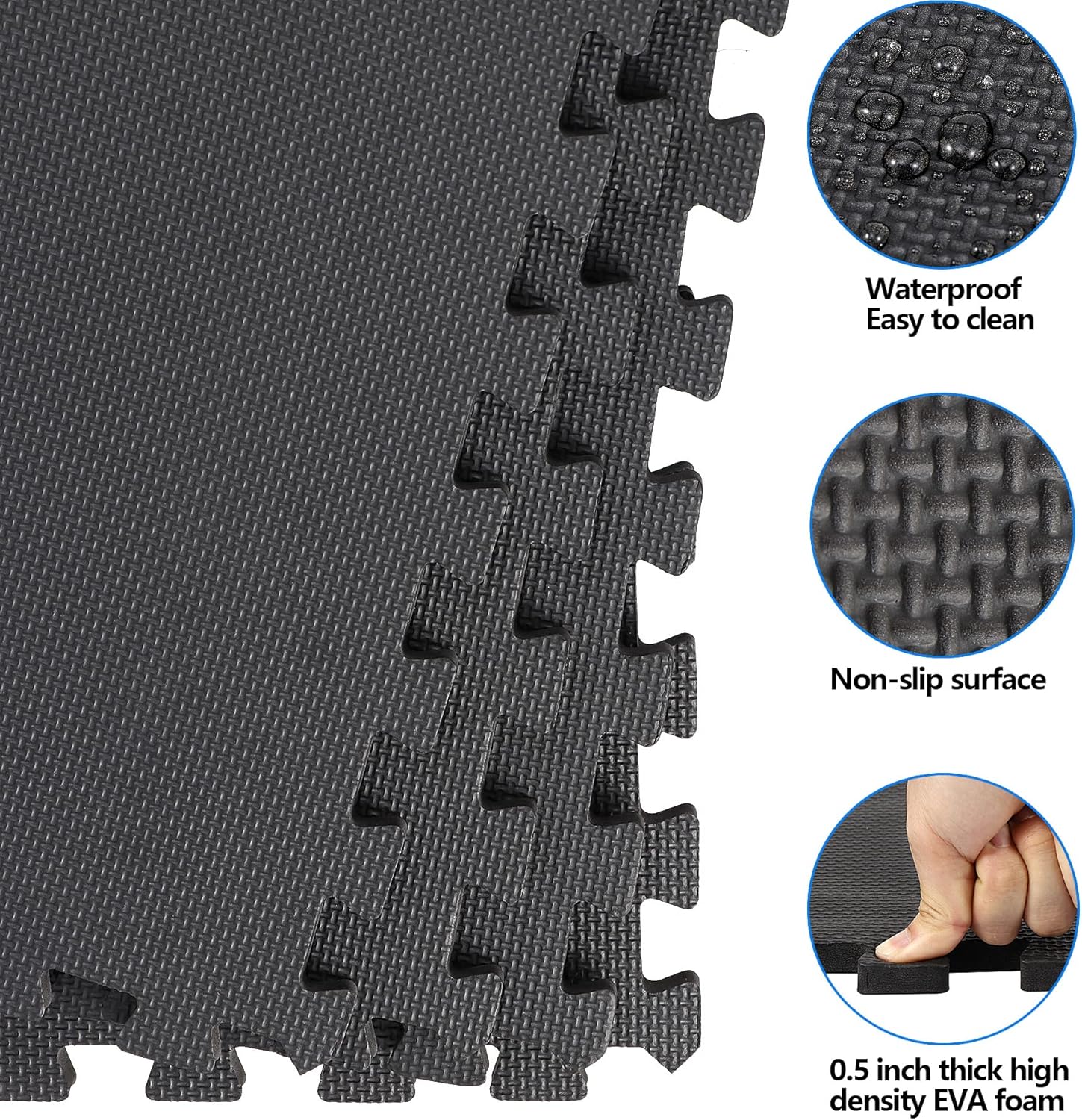 Smartxchoices Puzzle Gym Mats - 1/2" Thick EVA Foam Interlocking Tiles for Home Gym | 48 Sq Ft, Black