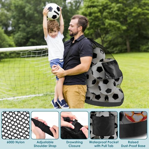 BROTOU Heavy Duty Soccer Ball Net Bag - Extra Large 100L Capacity for 10-12 Balls | Drawstring Mesh with Zipper Pocket