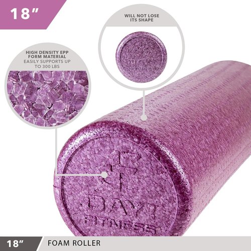 Day 1 Fitness High Density Foam Roller - Sports Massage for Deep Tissue Relief | Solid Purple, 18”