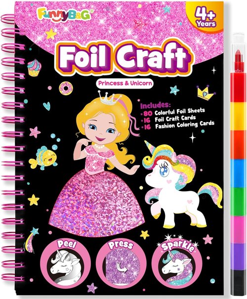 FunnyB&G Foil Art Crafts for Kids | Creative Birthday Gift for Girls Ages 4-8 - Perfect for Mother's Day