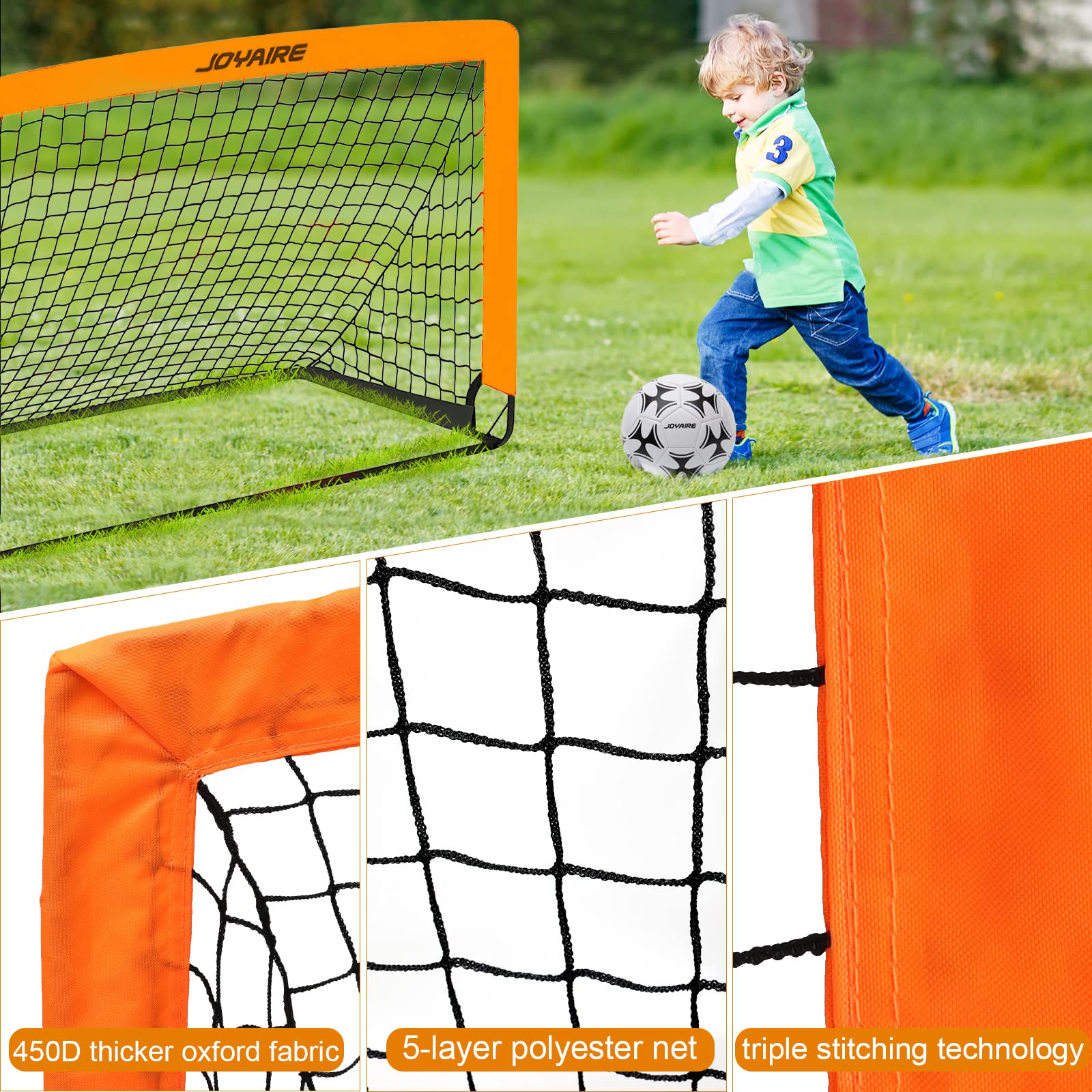 Soccer Goals for Backyard Set, Portable Kids Toddler Soccer Goal 2 of 4' x 3', Pop Up Soccer Net Soccer Training Equipment with Size 4 Soccer Ball, Carry Bag, Youth Games, Sports, Outdoor Play