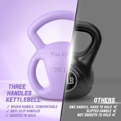 Yes4All Kettlebell, 5-25lb Strength Training Kettlebells for Women, Wide Multi-grip Textured Handle for Home Gym Exercises & Full Body Workout (20lbs - Purple)