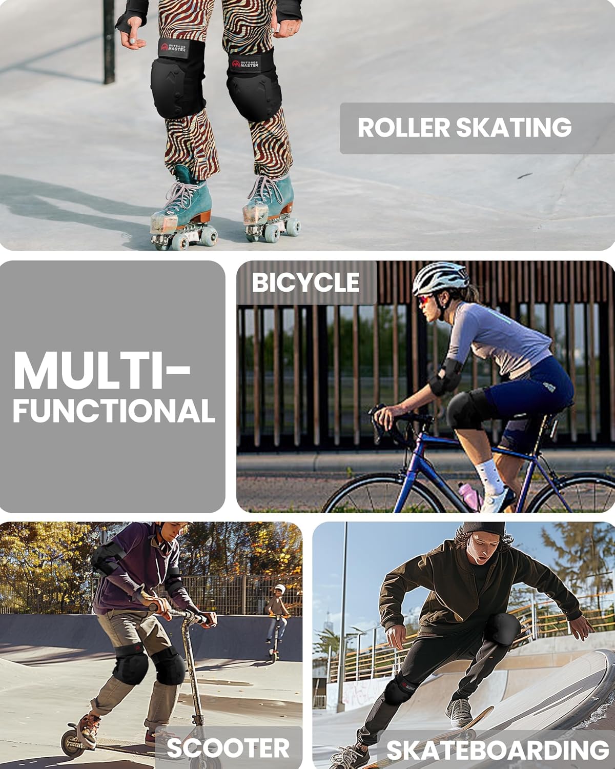 OutdoorMaster Skate Protective Gear Set - Helmet, Knee & Elbow Pads with Wrist Guards for Skateboarding & Scooters