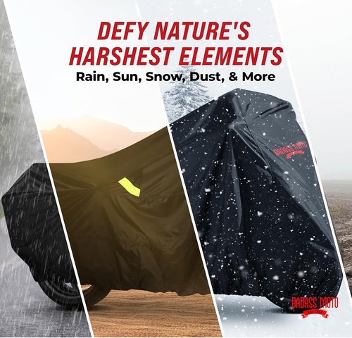 Badass Moto Motorcycle Cover - Waterproof Heavy-Duty All-Season Protection for Harley & Cruiser Bikes | Large 97L