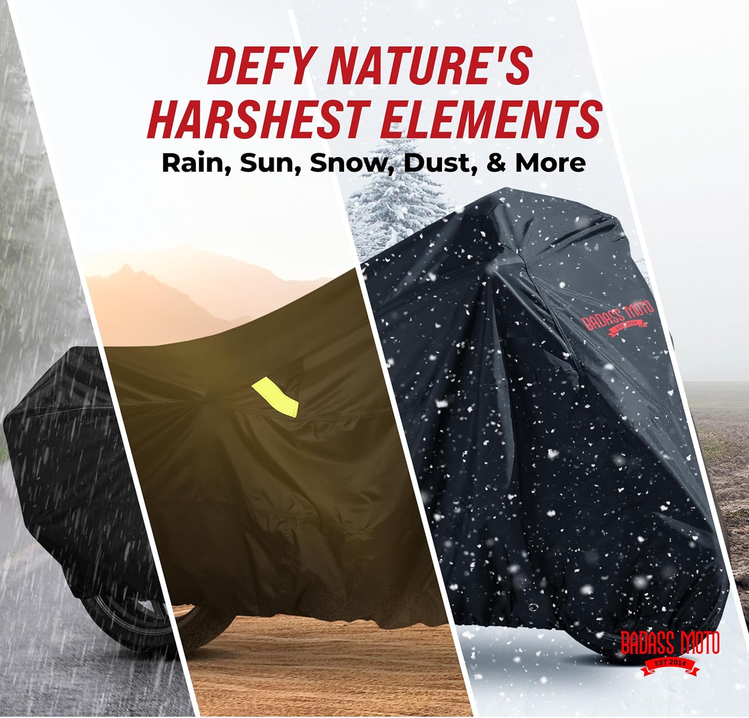 Badass Moto Motorcycle Cover - Waterproof & Heavy Duty All-Season Protection | Fits Harley Davidson & Cruiser Bikes, Large 97L