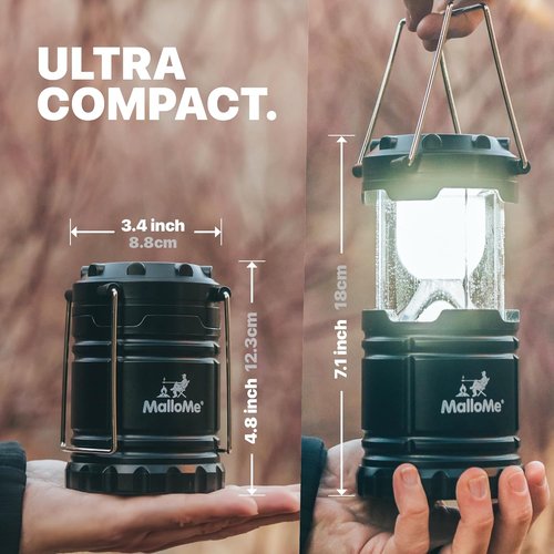 MalloMe Camping Lantern - Multicolor 4 Pack LED Lights for Tents | Emergency Battery Powered