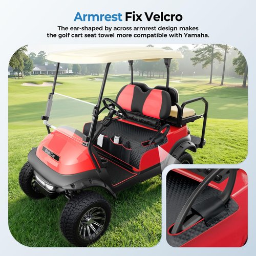 Tecoom Golf Cart Seat Covers for Club Car, EZGO, Yamaha, Universal Front Golf Cart Seat Towel Blanket with Armrest Strap 4 Pockets, 48.4"x31.5", Keeps Seat Comfortable and Clean, Golf Gift, Black