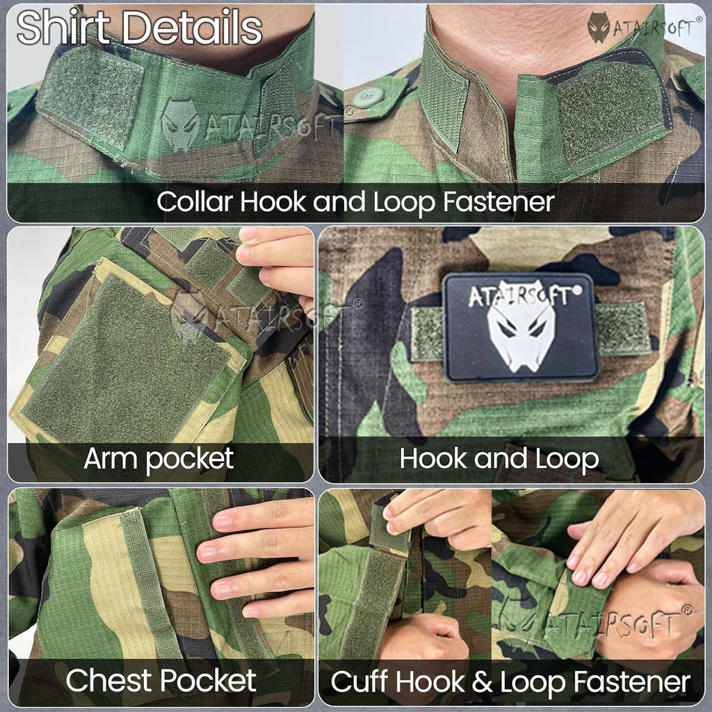 Skiennix Tactical Military Camo BDU Uniform Set - Ripstop Combat Shirt & Pants for Outdoor Activities