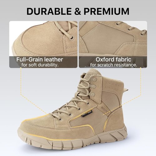 FREE SOLDIER Men's Waterproof Tactical Work Boots - 6" Lightweight Suede Leather Hiking Footwear