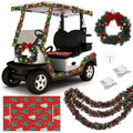 Suncalla 6 Pcs Christmas Golf Cart Decorations Christmas Golf Cart Seat Covers with Tinsel Garland, Xmas Wreath and LED Lights for Xmas Decorations Holiday Parade(Green,Classic)