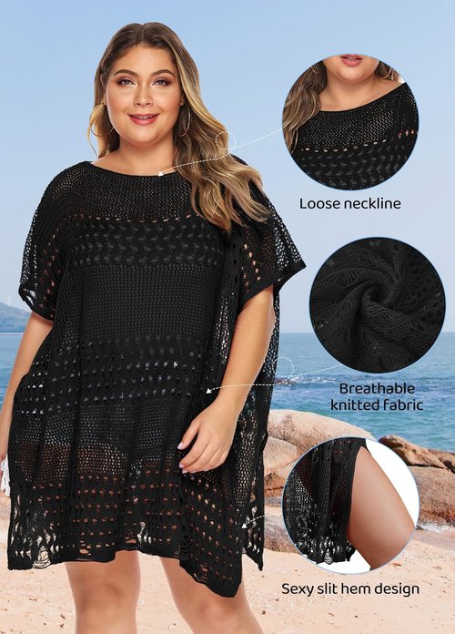 Chalier Women's Crochet Swimsuit Cover-Up - Plus Size Hollow Out Bikini Dress for Beach Wear