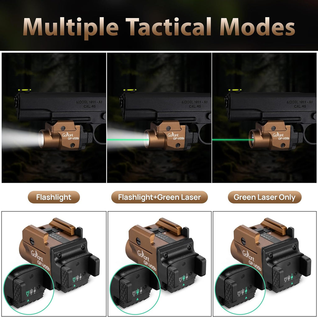 Skiennix 1500 Lumens Tactical Pistol Flashlight - Compact Aircraft-Grade Aluminum with Green Laser Combo