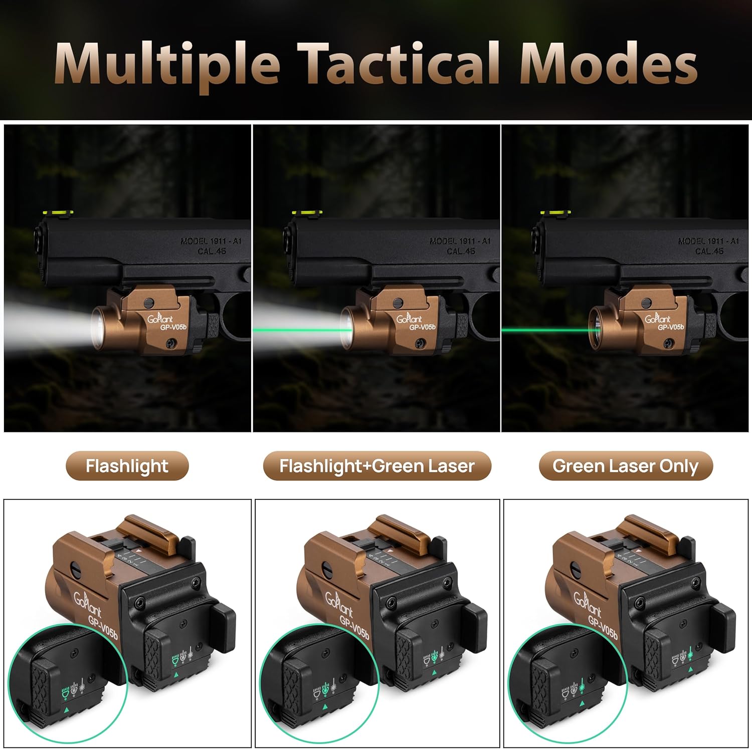 Skiennix 1500 Lumens Tactical Pistol Flashlight - Compact Aircraft-Grade Aluminum with Green Laser Combo