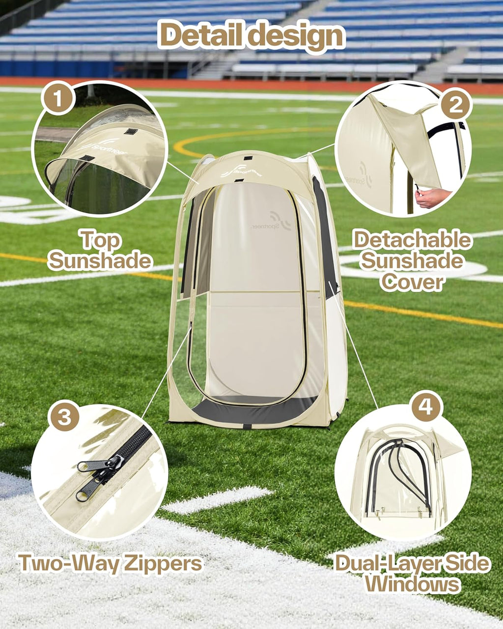 Sportneer Clear Sport Tent - Lightweight & Portable 1-Person Outdoor Pop-Up Shelter | Windproof & Rain Shield