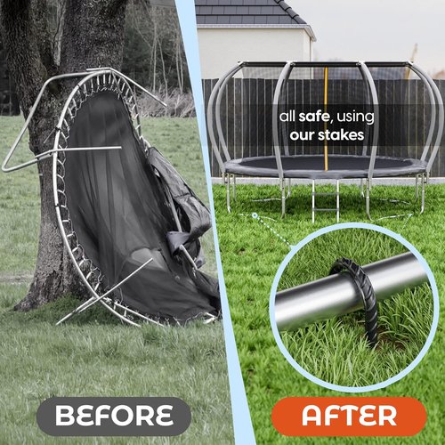 Happin® Heavy-Duty Trampoline Anchors - Galvanized Steel Ground Stakes (8 Pack, Black)
