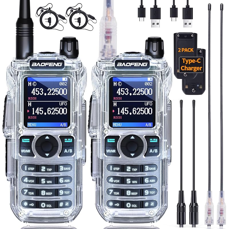 Baofeng UV-21R 999 Channels Two-Way Radio Handheld – Long Range 3-5 Mile, VOX, NOAA Weather, 771 Antenna (2 Pack) Variation: Clear