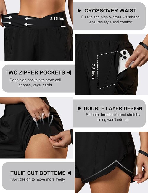 Blooming Jelly Women's High Waisted Workout Shorts - Athletic Running Shorts with Zipper Pockets