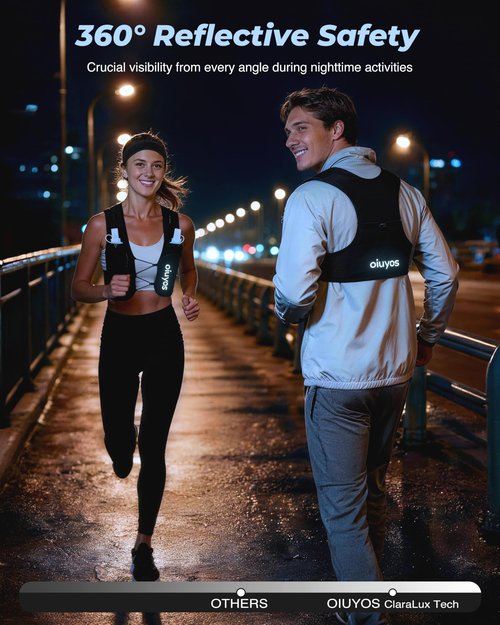 Oiuyos Running Vest for Women Men - USA Design - Adjustable Chest Straps Running Hydration Vest with 500ml Soft Flask - Lightweight Reflective Hydration Backpack