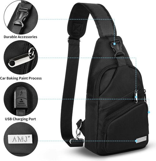 AMJ Crossbody Sling Bag - Casual Shoulder Backpack for Hiking & Travel | Unisex Daypack