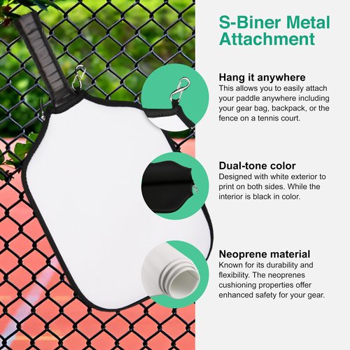SUBLIMATION MASTER Neoprene Pickleball Paddle Cover, Double-Sided Design, Durable Neoprene Material, Built-In Metal Hook, Easy Maintenance, Normal Size, White