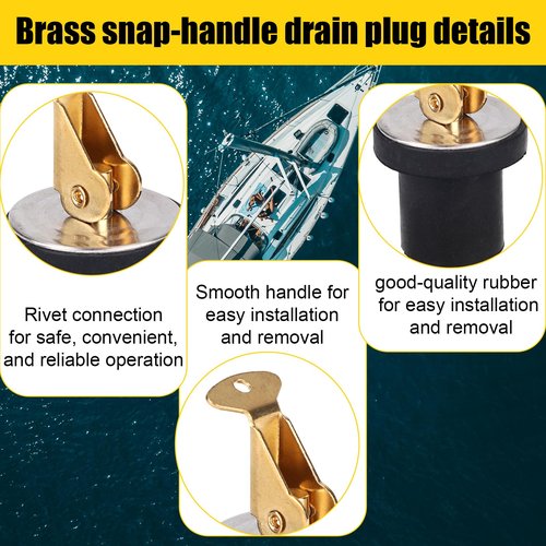 4pcs Boat Plugs 3/4in, Brass Boat Bait Well Drain Plug with Rubber Snap Lock for Yacht Kayak Fishing Bait Tank Livewell & Marine Applications