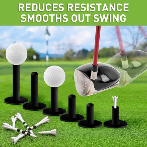 FINGER TEN Golf Rubber Tees Driving Range 3 Inch 1.5'' 2.25'' 2.75'' 3.13'' Tee Holder for Mat 1.5'' 2'' with Plastic Tees Indoor Outdoor Use (Black-25 Pcs)