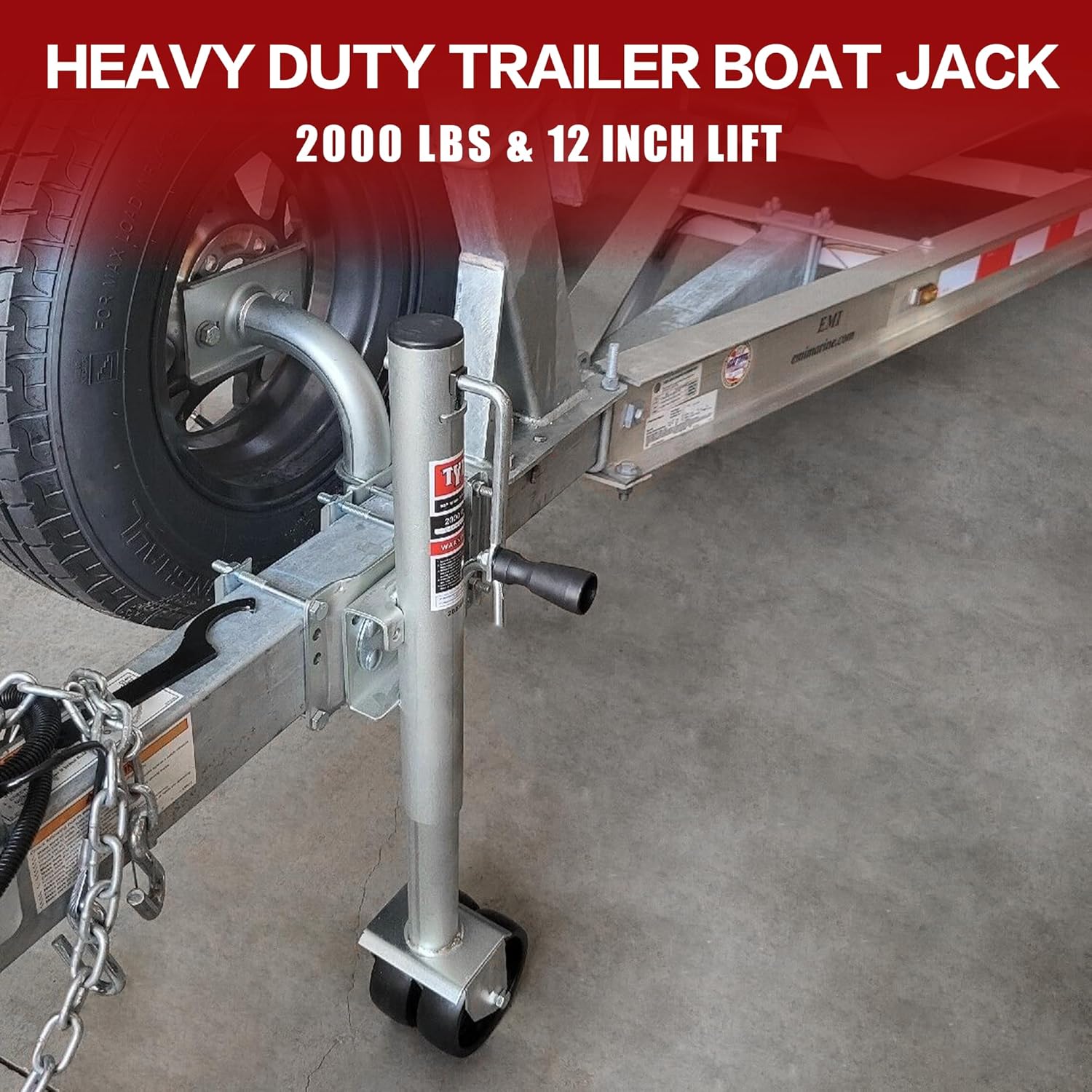 TYT Heavy-Duty Boat Trailer Jack - 2000 lbs Capacity, 12-Inch Lift, Zinc-Plated Finish, Dual 6-Inch Wheels