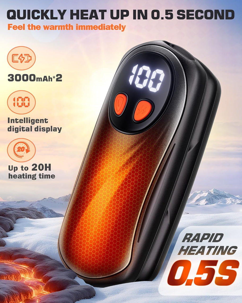Skiennix Rechargeable Hand Warmers - 6000mAh Electric Heat for Instant Warmth | 2 Pack, Silver