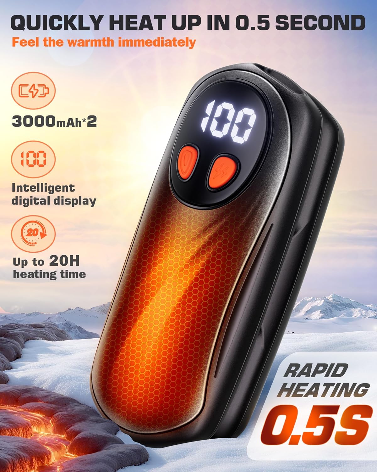 Skiennix Rechargeable Hand Warmers - 6000mAh Electric Heat for Instant Warmth | 2 Pack, Silver