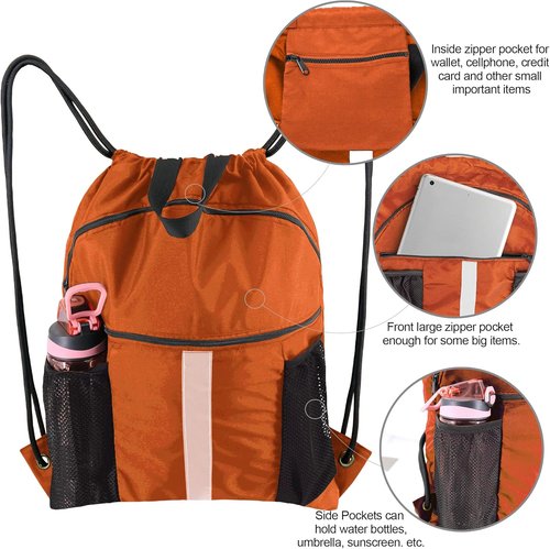 BeeGreen Drawstring Backpack - X-Large Black Gym Bag with Shoe Compartment & Cinch Closure