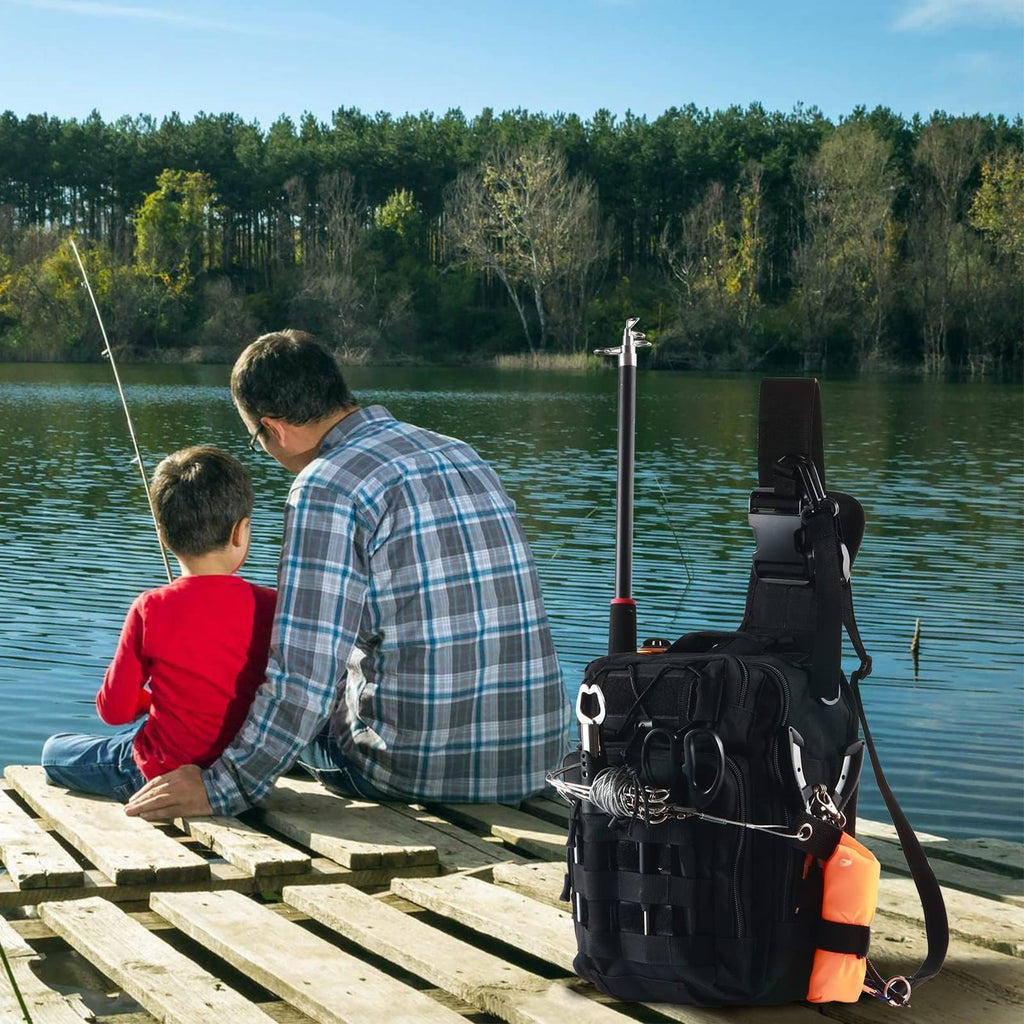 Aertiavty Compact Fishing Tackle Bag, Fishing Bag with Tackle Box and Rod Holder Outdoor Sport Fishing Backpack