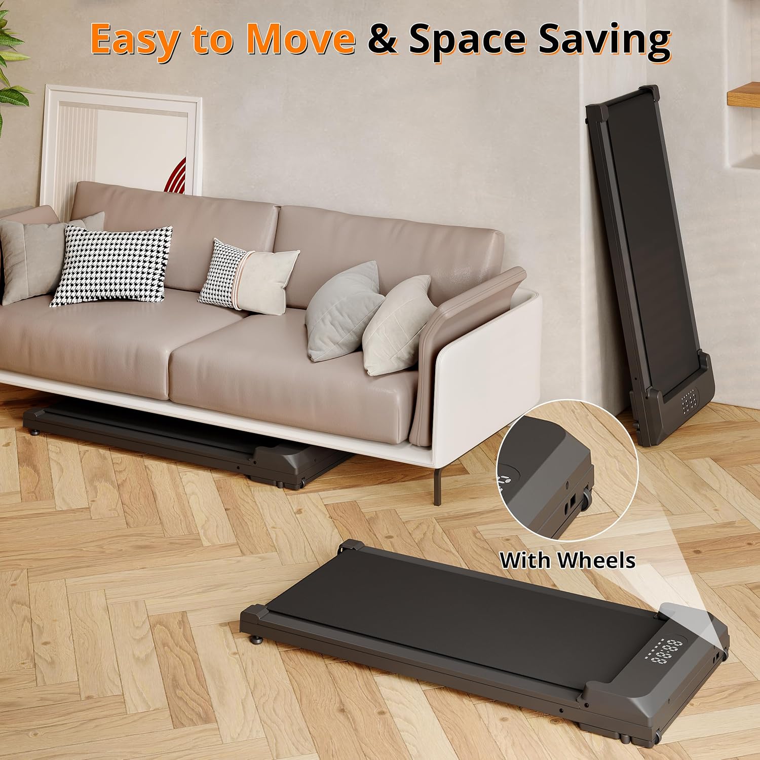 Skiennix Walking Pad Treadmill - Under Desk Design with Incline, 250 lbs Capacity, Remote Control, LED Display