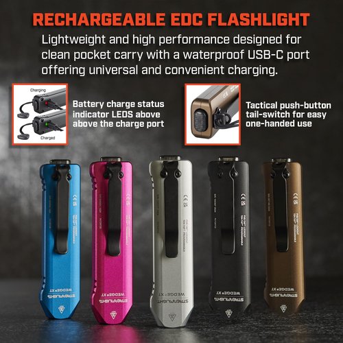 Streamlight 88819 Wedge XT 500-Lumen 1,900-Candela Flat Everyday Carry Flashlight, Includes USB-Cable and Pocket Lanyard, Silver