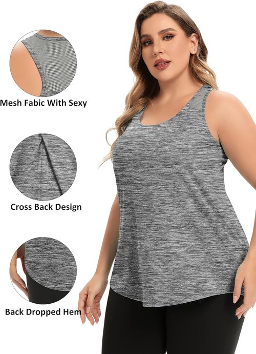 FOREYOND Plus Size Workout Tank Tops - Loose Fit Yoga Racerback Sleeveless Summer Shirts