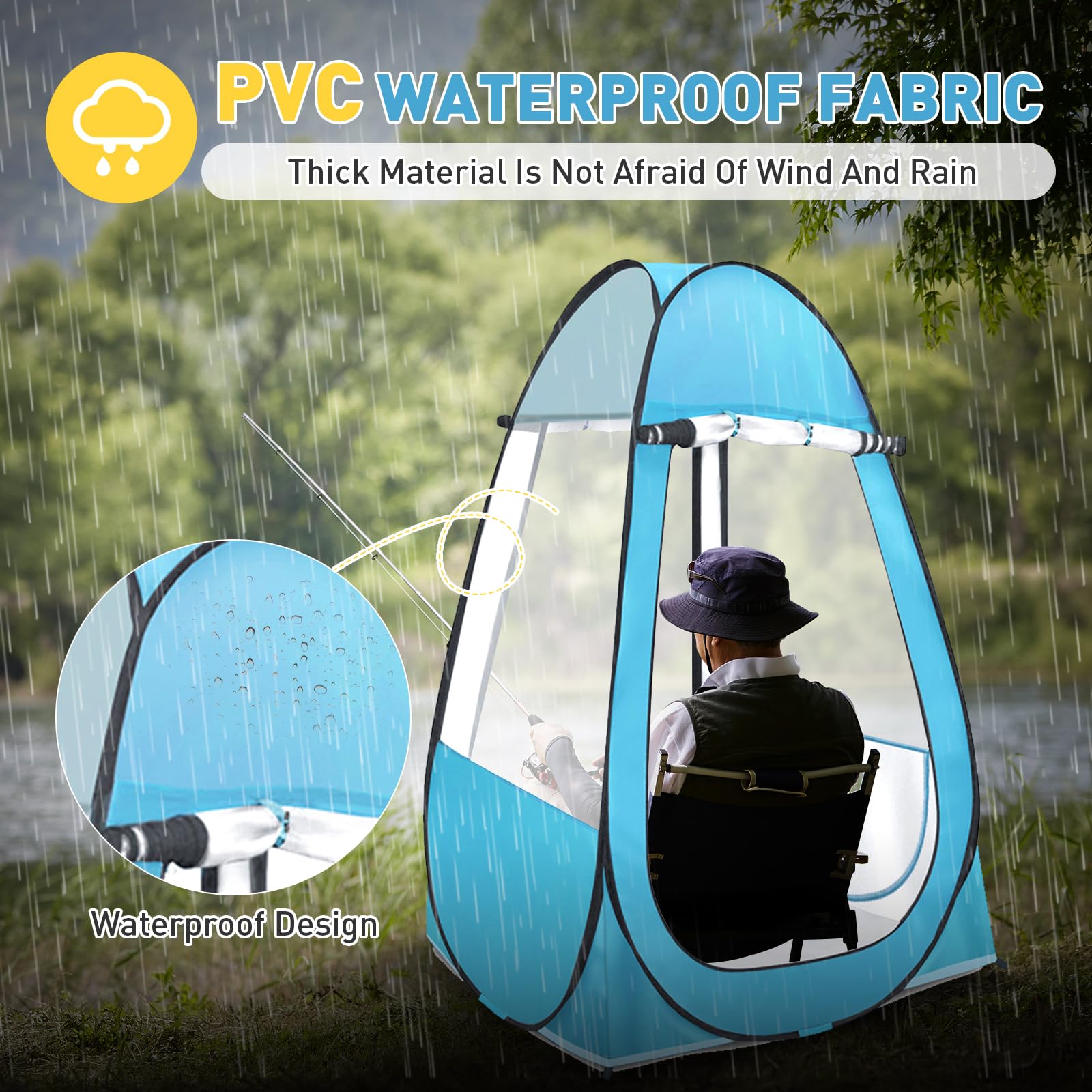 Pop Up Tent, Clear Outdoor Tents Camping Fishing, 39" L x 39" W x 64" H Portable Instant Shelter Rainproof - Windproof for Beach, Sports, Upgraded and Thickened PVC- Easy Set Up