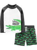 Simple Joys by Carter's Toddler Boy's 2-Piece Swimsuit Trunk and Rashguard Swimwear, green alligator, 5T