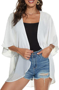 Skiennix Women's Floral Print Puff Sleeve Kimono Cardigan - Casual Loose Cover-Up Top