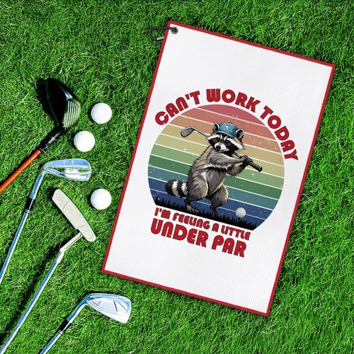 DYJYBMY Can't Work Today Funny Printed Golf Towel with Clip, Humorous Raccoon Golf Towel for Men Women, Retro Gofing Gifts for Family Friend, Retirement Thank You Gifts for Golfer Raccoon Lover