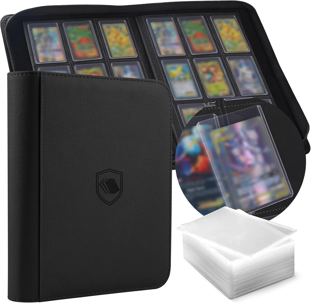 Skiennix Toploader Binder - Holds 360 Cards | Includes 100 Toploaders - 9-Pocket PU Cover for TCG & Sports Cards