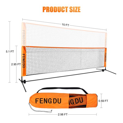 Portable Badminton Net Set, Adjustable Height Tennis Net, Kids Volleyball,Soccer Net Easy Setup Nylon Sports Net with Poles for Backyard, Indoor, Outdoor, Beach (Black/Orange, 10FT)