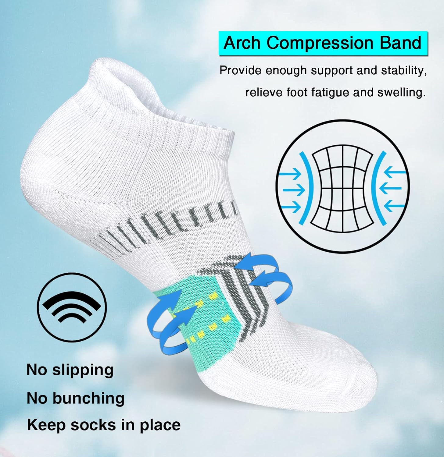 Suaskk Women's Athletic Running Ankle Socks - Cushioned & Anti-Blister - 5 Pairs