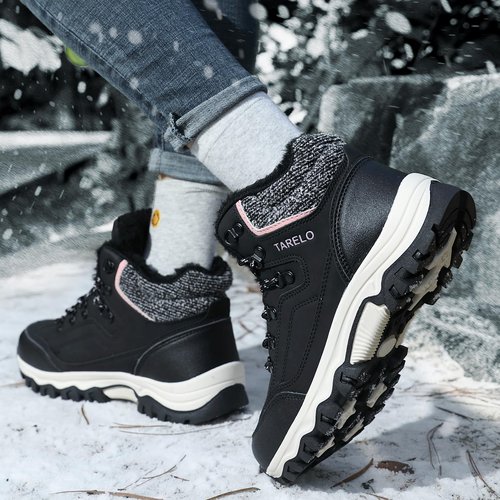 TARELO Womens Hiking Boots Fur Lined Snow Shoes Winter Warm Ankle Booties Lady Non Slip Walking Fashion Boot (Black 7)