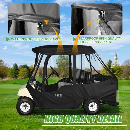 10L0L 4 Passenger Golf Cart Enclosure for Club Car DS, Driving Rain Cover (Short Roof 56-59" with Bench) Windproof Waterproof Portable 4-Sided Clear Window & Durable YKK Door Zipper (Black