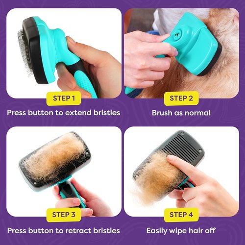 Hertzko Dog Brush - Self-Cleaning Slicker Brush for Shedding | Gently Removes Loose Hair & Tangles - Aqua