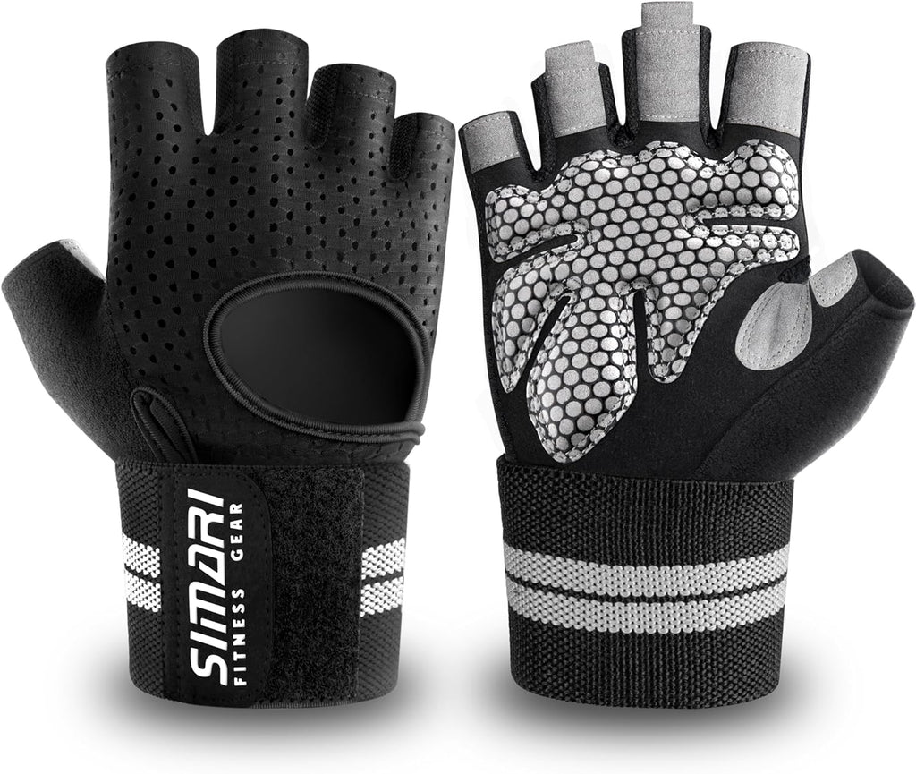 SIMARI Workout Gloves - Breathable Padded Weight Lifting Gloves with Wrist Wraps | Full Palm Protection, Fingerless Black