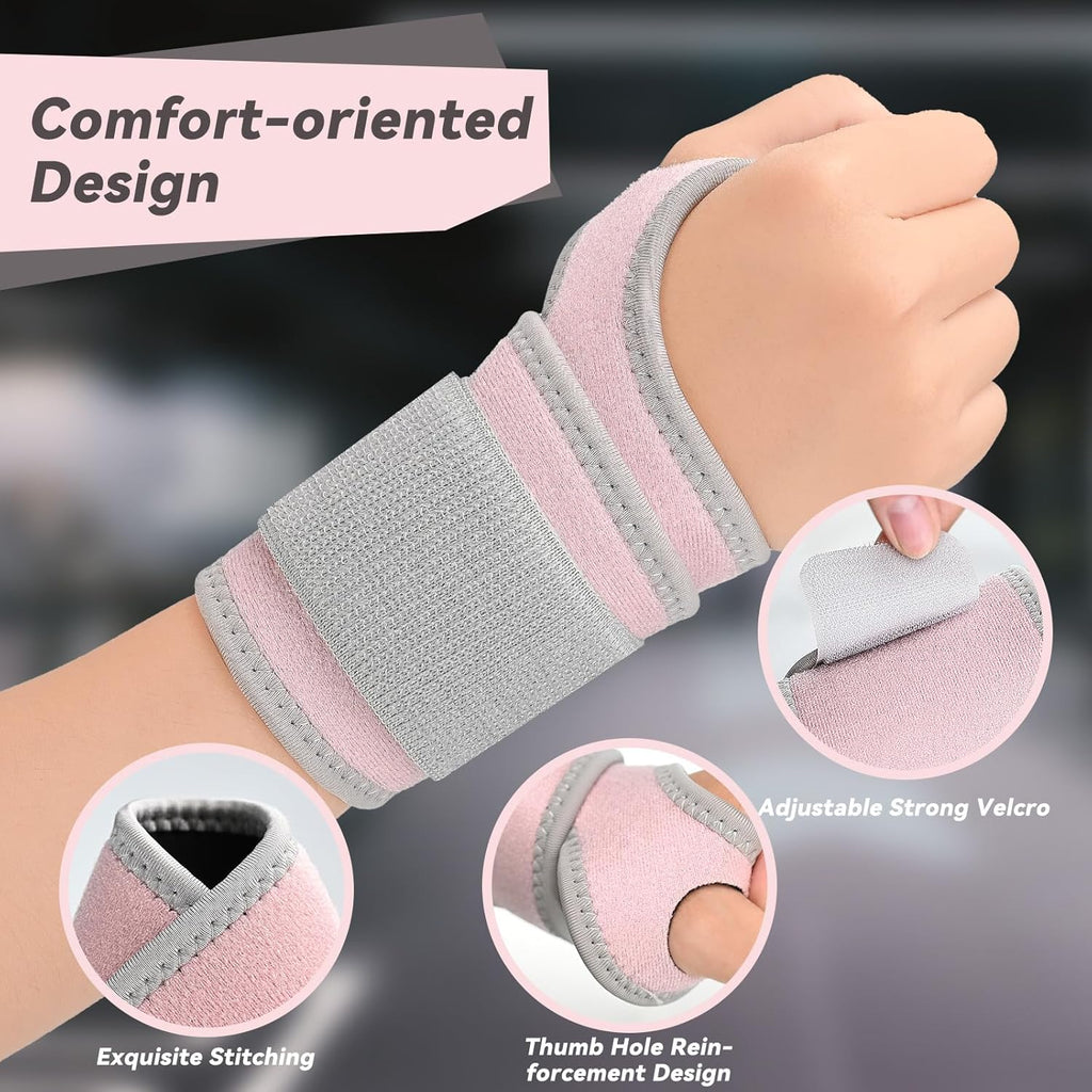 Skiennix Carpal Tunnel Wrist Brace - Adjustable Support Wraps for Tendonitis & Arthritis | 2-Pack, Pink