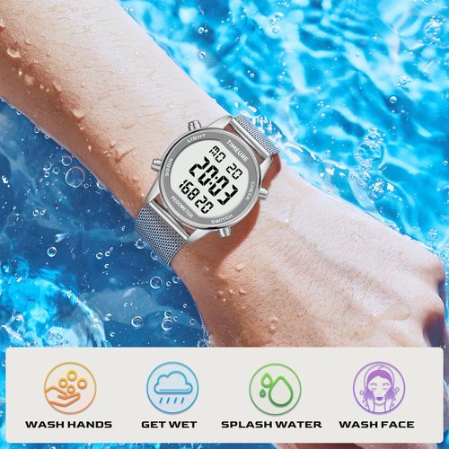 TIMEURE Women's Step Counter Watch with Stainless Steel Bracelet, Stylish Design, No App, No Charging Needed for Step, Calorie, Distance, Alarm, Countdown Timer，TU-2401(Gold)